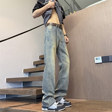 美式高街水洗牛仔裤修身微喇叭裤ins潮牌痞帅310A-4-NZ32-P55，男装牛仔裤，星座310A-4