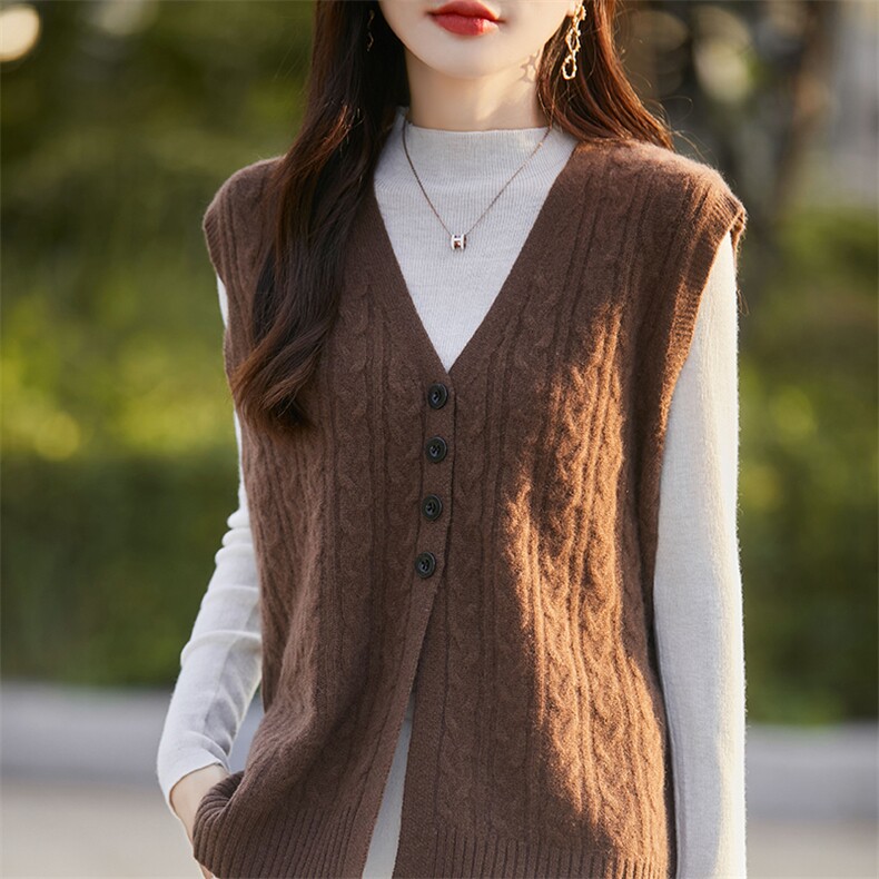 2024年秋季显瘦时髦百搭简约系扣羊毛马甲，女装马甲，冀清阳荣