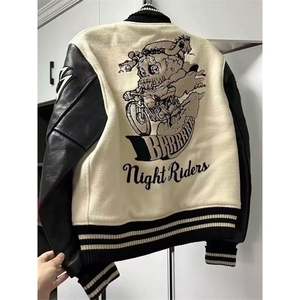 网图有货 美式街头拼色骷髅骑手刺绣棒球服外套男女 A878-P85图片
