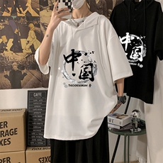 LD54134-P45NASA连帽短袖t恤男大码胖子带帽五分袖中袖，男装T恤，电商A040