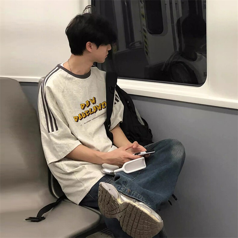 夏季美式高街重磅纯棉三条杠织带撞色男女短袖T恤ZD368-特P30,男装T恤,电商A486