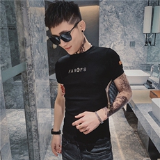 夏季刺绣短袖t恤男潮流快手社会小伙半袖体恤小衫C301B-DT22，男装T恤，电商C301B