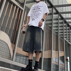 美式复古水洗拼接牛仔短裤男女做旧夏季高街宽松阔腿休闲NYD226，男装牛仔裤，星座1116A（原606A-3）