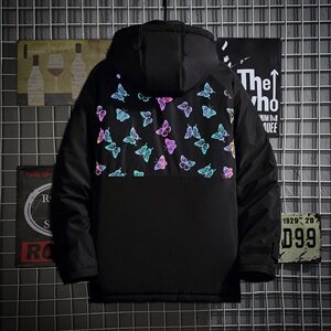 网格反光蝴蝶印花棉服男冬季大口袋棉衣外套A090-MY76 P125 限158图片