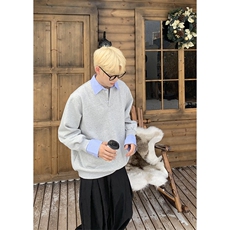 抖音得物高品质26春装美式高街假两件衬衫领长袖卫衣POLO领打底衫，男装T恤，电商A486