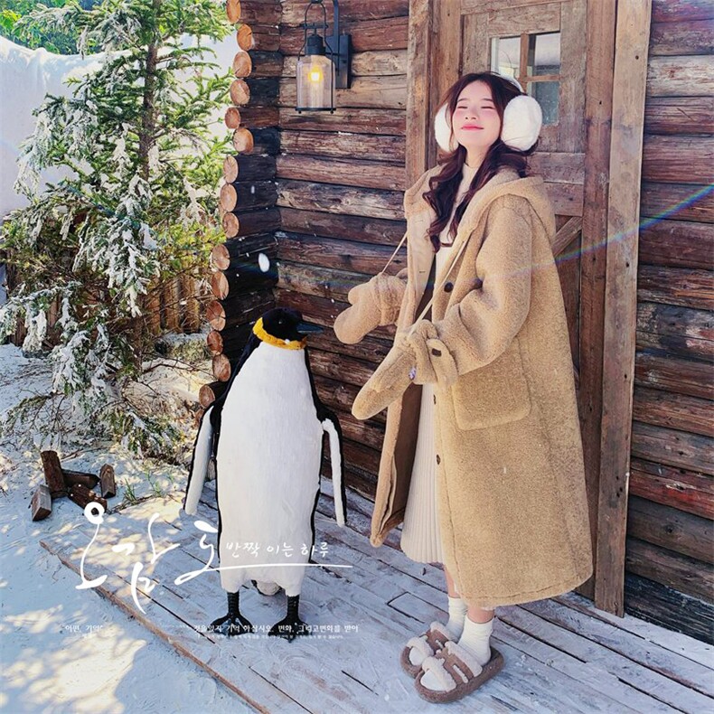 奶fufu羊羔毛大衣女2024冬季外套宽松连帽皮毛一体加厚洋气学院风，女装毛呢外套，2C137