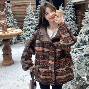独特设计感羊羔毛拼接咖色连帽羽绒服女冬超好看高级小众加厚外套图片