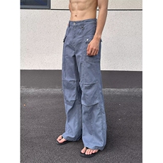 美式潮牌褶皱水洗直筒休闲裤男复古宽松潮流百搭阔腿长裤，男装休闲裤，星座813-2