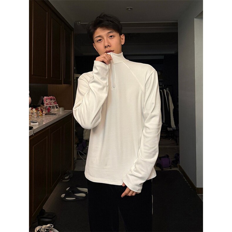 网图秋冬半拉链德绒半高领打底衫纯色保暖长袖T恤男士卫衣P25,男装T恤,电商C306-1