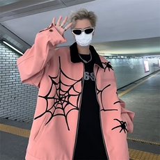 街头复古蜘蛛刺绣夹克男女潮牌高街设计感宽松棒球服外套~WY835，男装夹克，星座601-2