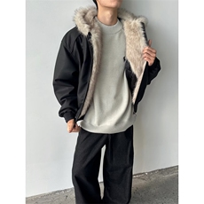 网图美式PU皮衣兔毛座山雕棉服外套W1871/特P110，男装皮衣，电商B350