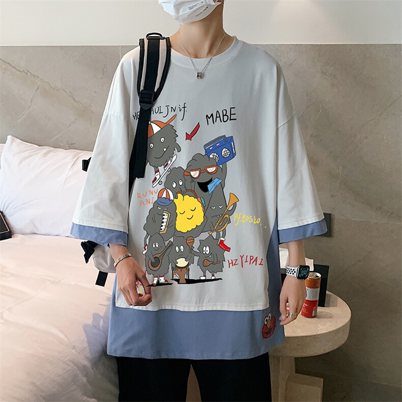 港风何 电商A088-DH4573-P40 100棉 夏季新款大码宽松短袖T恤 男1图片