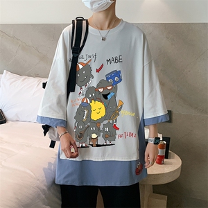 港风何 电商A088-DH4573-P40 100棉 夏季新款大码宽松短袖T恤 男1图片