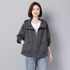 2025春秋新款宽松休闲百搭减龄款今年流行纯棉连帽风衣短外套女，女装风衣，秋牧寒烟