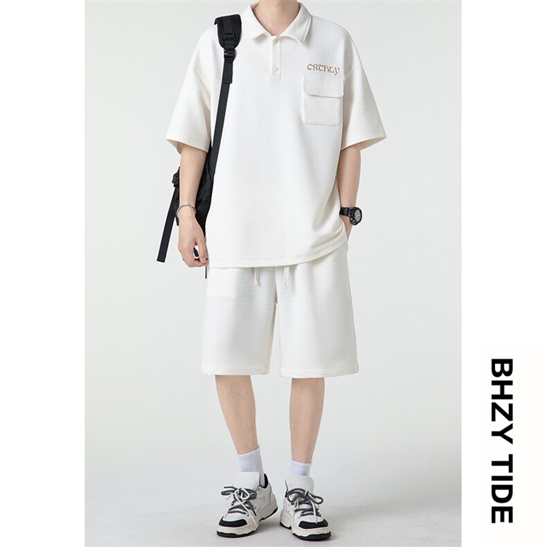 2023夏装港风日系新款宽松大码休闲运动套装XZ80028-P70，男装休闲套装，电商A042