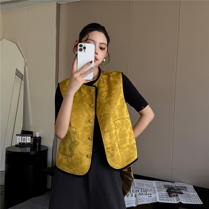 2025秋装新款双面款两穿小香风马夹短款新中式马甲外套,女装马甲,2C091