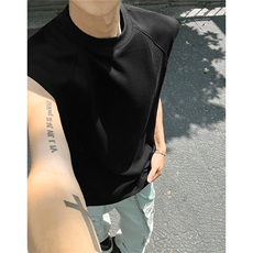 外景重磅正肩美式短袖小领螺纹拼接背心T恤衫男H1091特P20，男装背心/马甲，电商A341