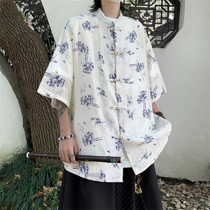 2024夏季潮牌百搭五分袖衬衫新中式短袖上衣男现货W8195-P45