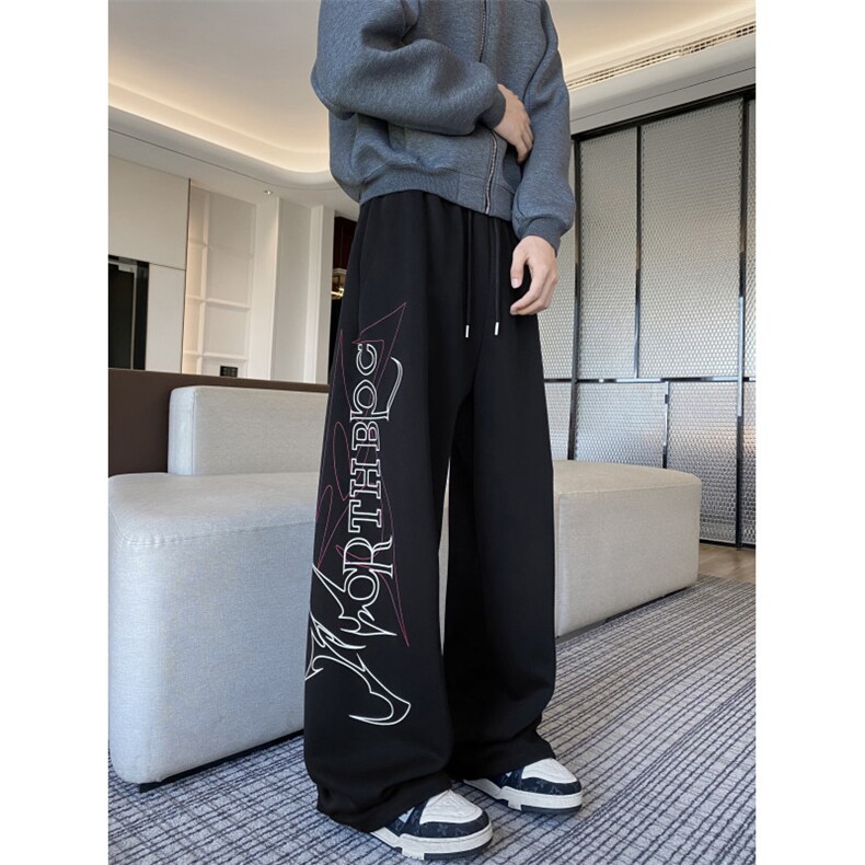 抖音品质美式潮流字母印花设计感宽松卫裤B315-K25815-特p40控78,男装休闲裤,电商B315