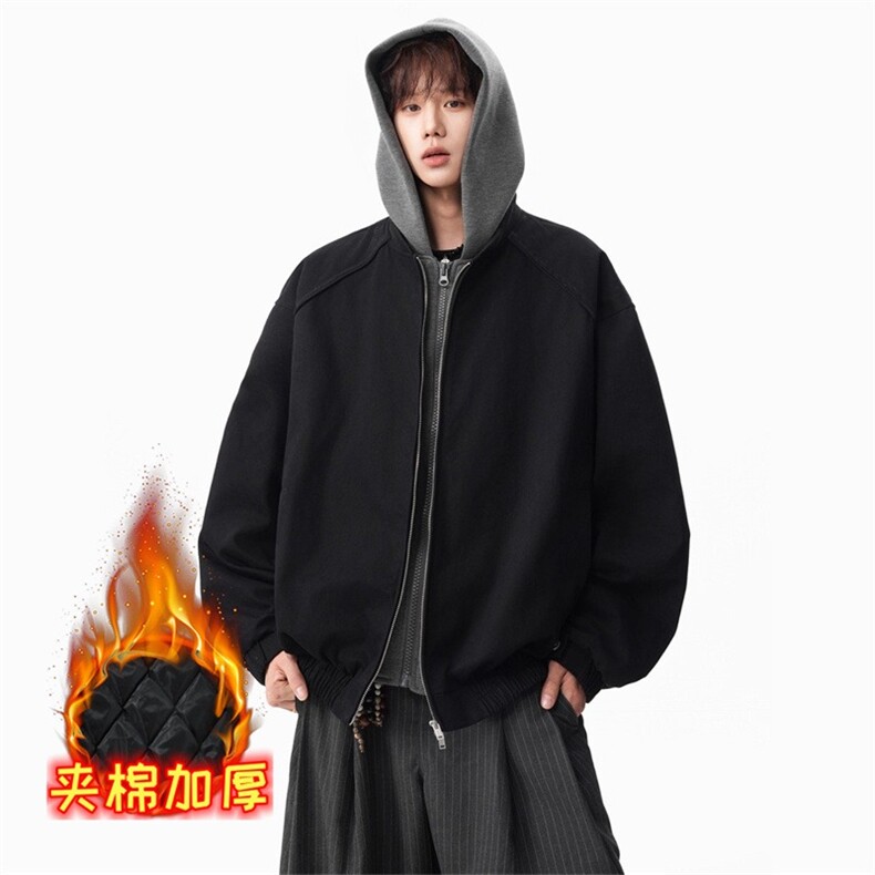 夹棉款假两件拼接连帽棉服女男冬季高级感夹克外套情侣JKR45图片