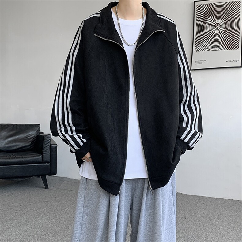 8XL-M春季大码外套男重磅条纹麂皮绒棒球服立领夹克衫JK004P75,男装夹克,电商B312