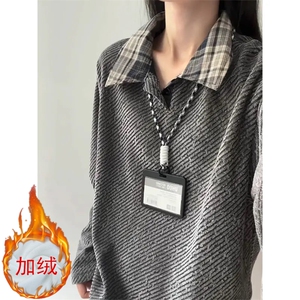 2025秋冬新款开衫毛衣美式复古休闲慵懒风V领针织衫男纯色外套,杨梅紫皮草搭配什么打底衫图片