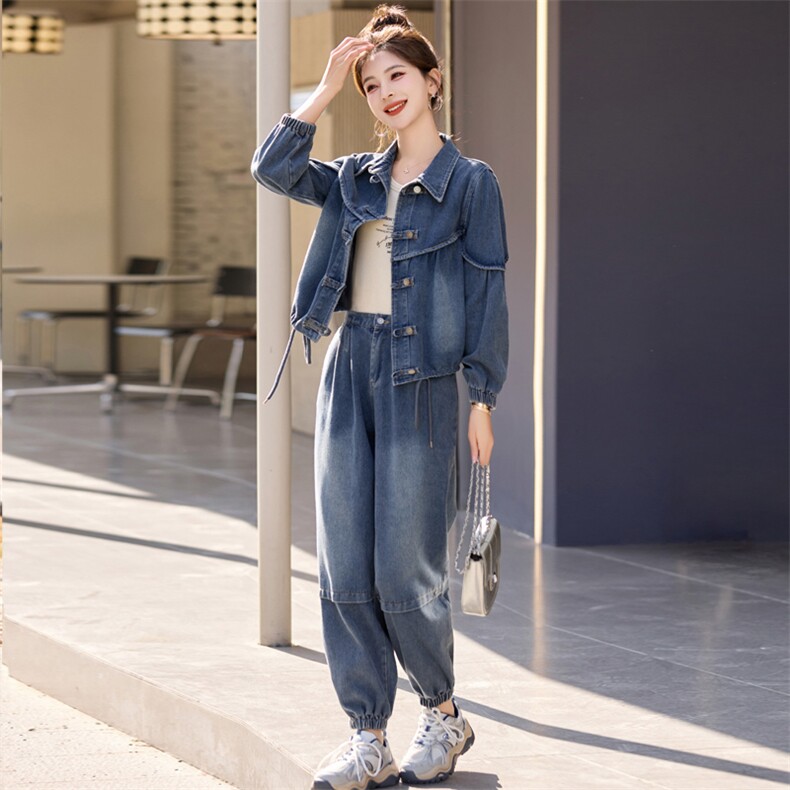 新中式牛仔套装女2025春秋新款欧货复古休闲时尚显瘦减龄两件套潮,女装套装/套裙,欣品汇