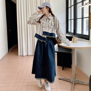 春现 复古条纹牛仔拼接套装B190-5016-P170-K238图片