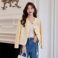 小香风亮片粗花呢外套女2025秋季新款名媛气质立体花朵羊毛呢上衣，女装短外套，雅静靓衣