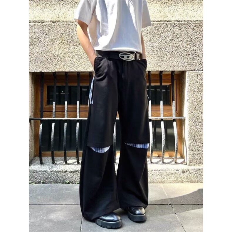 休闲西裤男士韩版潮流高街帅气拼接条纹2025春季长裤K6101-P47,男装休闲裤,星座412-1