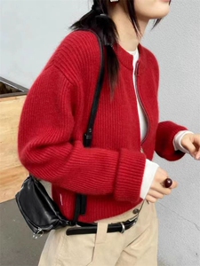 秋季新款舒适显瘦时尚百搭圆领拉链针织开衫图片