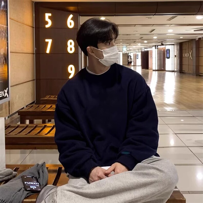 抖音得物高品质二开支持退换25秋冬全棉宽松圆领纯色卫衣HM07，男装卫衣，电商A486