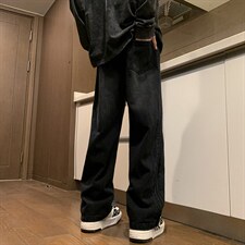压边水洗牛仔裤男宽松直筒高街男款长裤1001-1-NK6075-P42，男装牛仔裤，星座1001-1