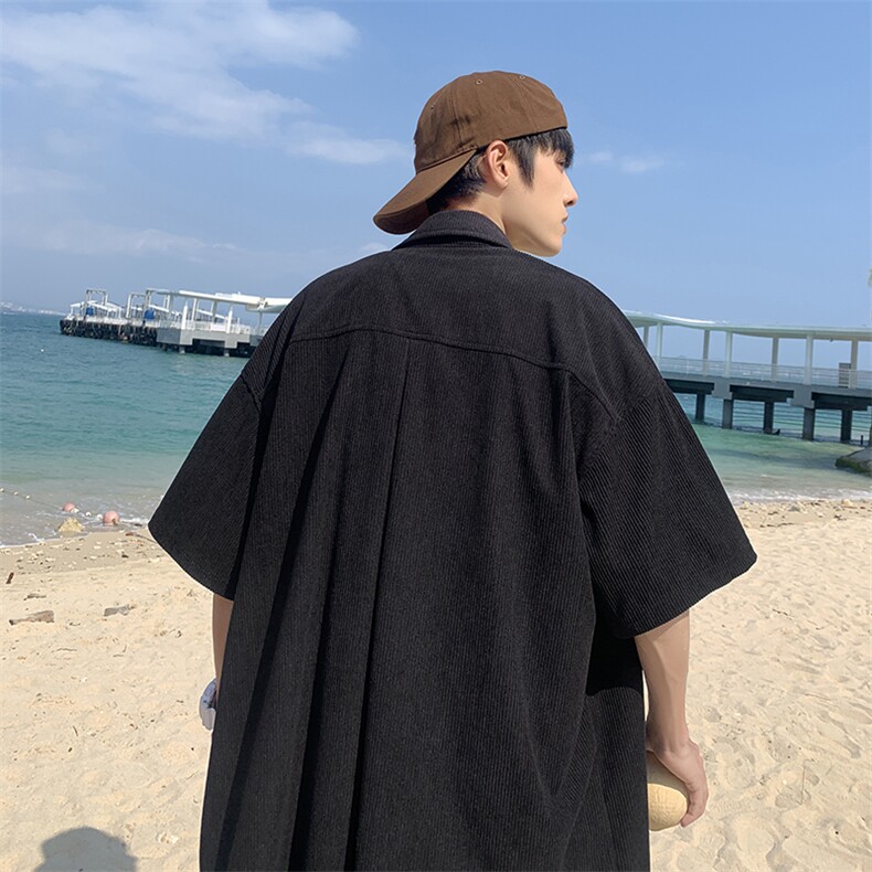 A408-23C5739*夏季灯芯短袖衬衫百搭上衣P48-X69-聚酯纤维,男装衬衫,电商A408