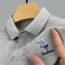 刺绣纯色Polo衫男长袖薄款t恤秋季2023新款中年商务休闲翻领上衣，男装T恤，电商B212（原钱塘6029）