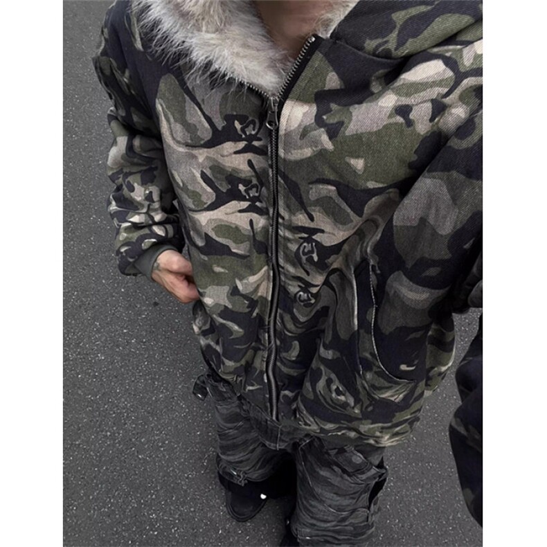 拉链连帽衫秋树叶原宿迷彩图案棉衣夹克街头男女时尚MJ9023,男装夹克,星座1116A（原606A-3）