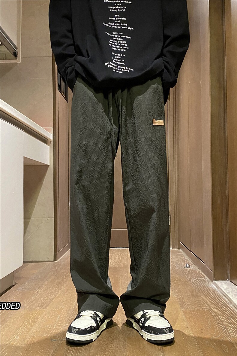 2023夏季新款潮流泡泡格纯色冰丝宽松休闲裤B315-K23386-p45控58,男装休闲裤,电商B315