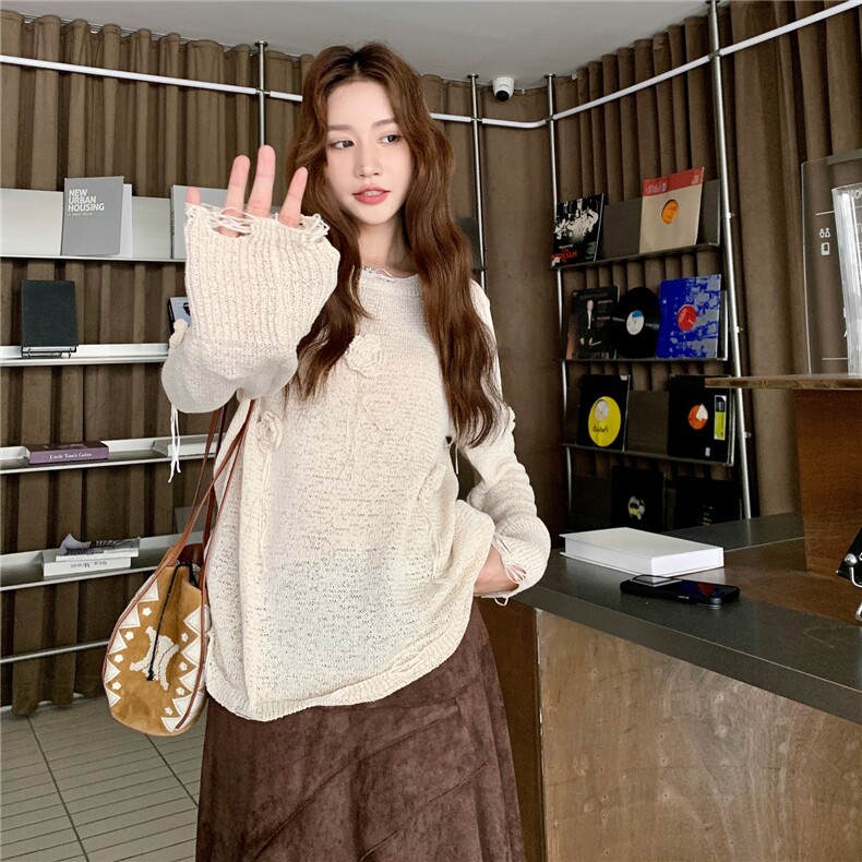 甜美立体碎花针织网纱半身裙套装女春秋季韩系绝美盐系轻熟两件套图片