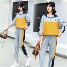 春夏新品韩版运动套装7分袖宽松休闲气质套装，女装运动套装，一安秀