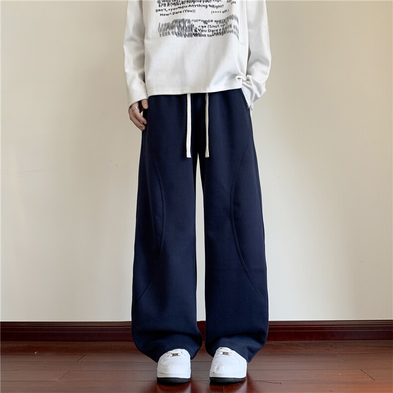 抖音得物秋冬高克重休闲裤宽松拖地裤卫裤弯刀裤运动裤K10123-P40,男装休闲裤,电商A099
