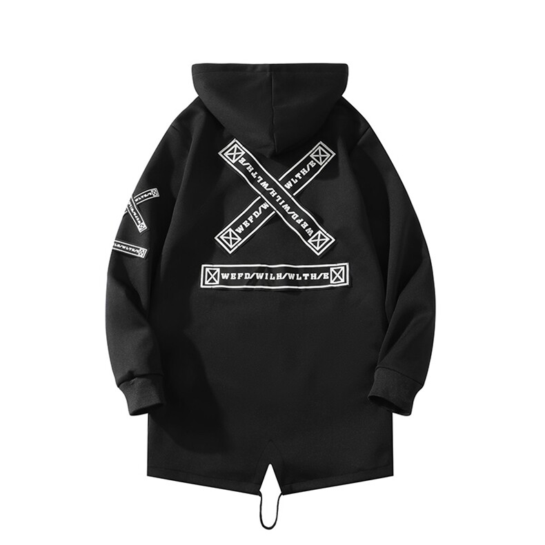 秋季新品时尚大码连帽外套休闲中长款风衣男士F373-P65，男装风衣，电商A441