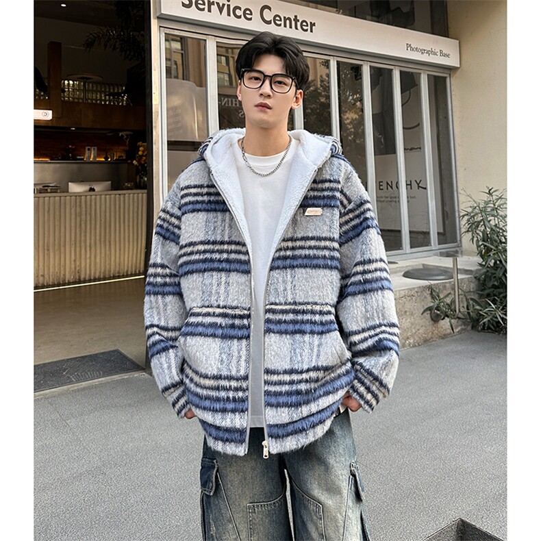 秋冬款贴标羊羔毛棉服加绒连帽加厚外套A071-5023-P118,男装棉衣,电商A071