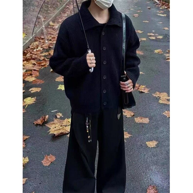 春秋羊毛混纺针织开衫毛衣男女圆领慵懒风保暖线衣外套 MC00图片