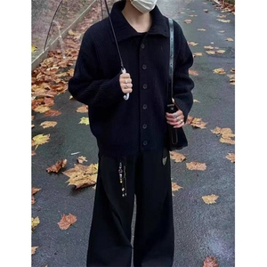 春秋羊毛混纺针织开衫毛衣男女圆领慵懒风保暖线衣外套 MC00图片