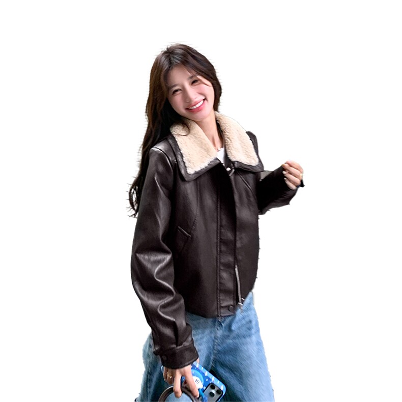 【新品】翻领皮衣夹克洋气PU皮白鸭绒羽绒服5153-P220-K328,女装羽绒服,2C126