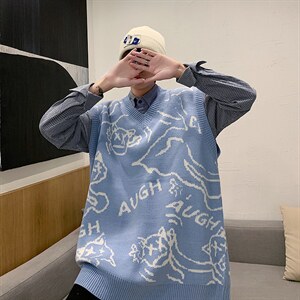 港风新款V领针织马甲男2023秋装韩版潮流休闲A161-2-MJ2032-P50图片