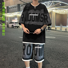 量大优供视频菠萝格套装短袖短裤男大码M-5XTZ22-特P50，男装休闲套装，电商B325