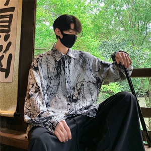 港风冰丝扎染长袖衬衣男大码风潮长袖衬衫男CS88796P35控68图片