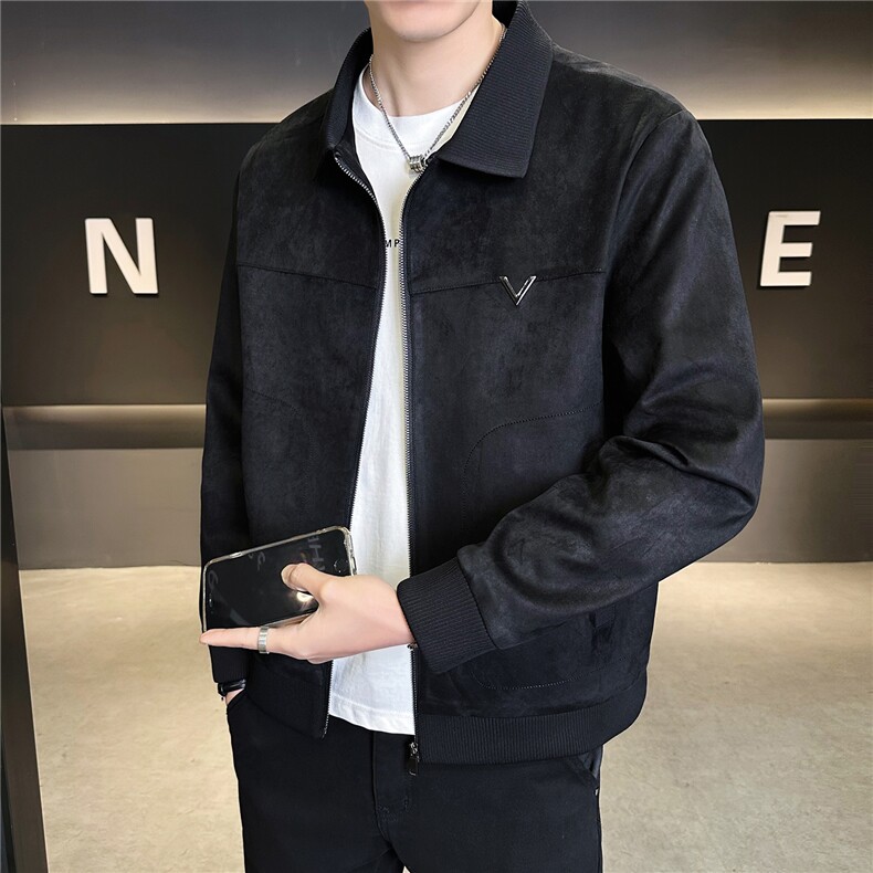 仿小牛皮翻领皮夹克春季男装皮衣C317-2686-P145卷后控188，男装夹克，电商C317