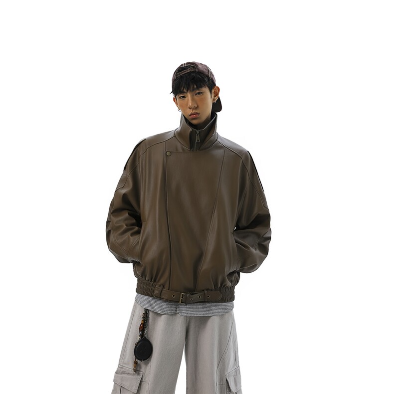 荔枝纹高端双层领廓形设计大码M-5XL机车皮衣JK78095特P108控178，男装皮衣，星座227-7